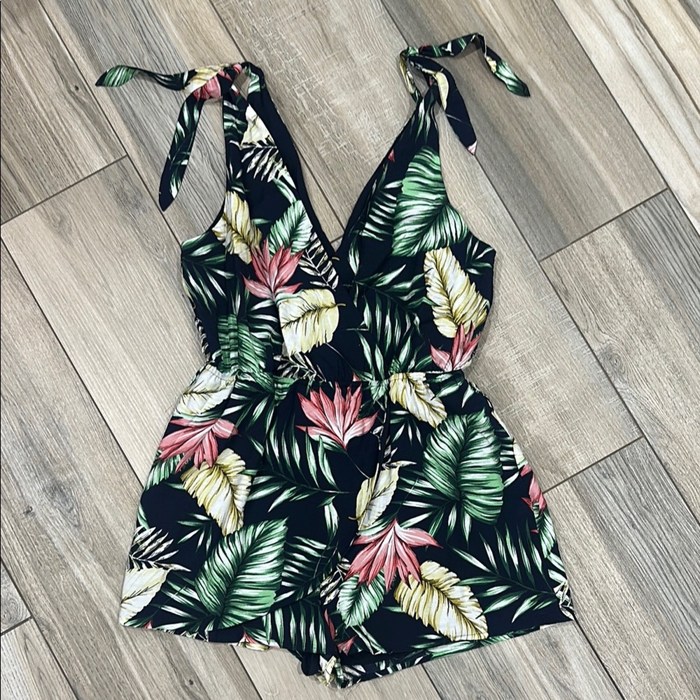 Tropical Leaf Print Romper
